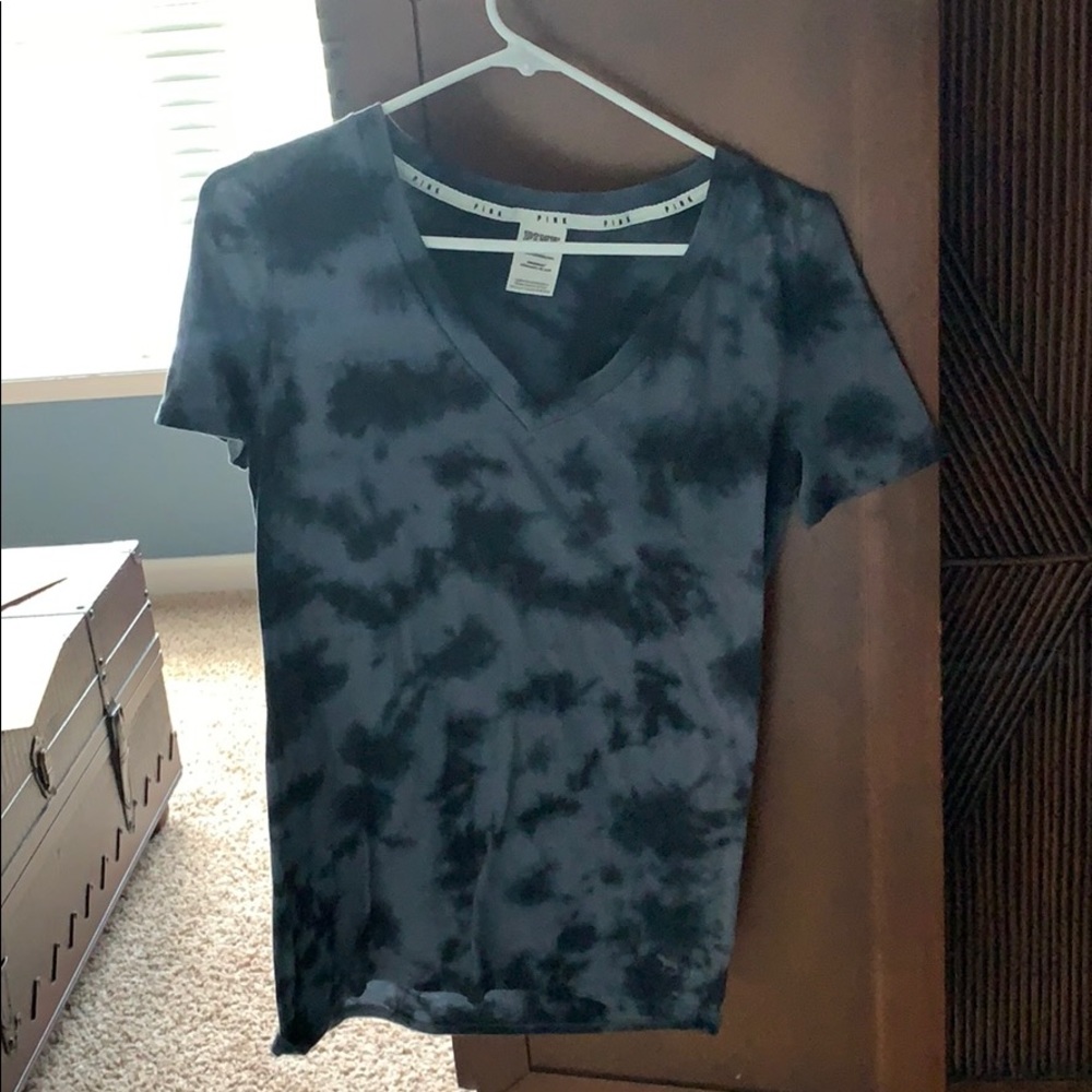 PINK Black/Dark Grey Tie Dye V-Neck Tee